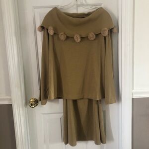 Lennie Nina Leonard Genuine Fur PomPom Cowl Neck Sweater Skirt Set Women’s XL